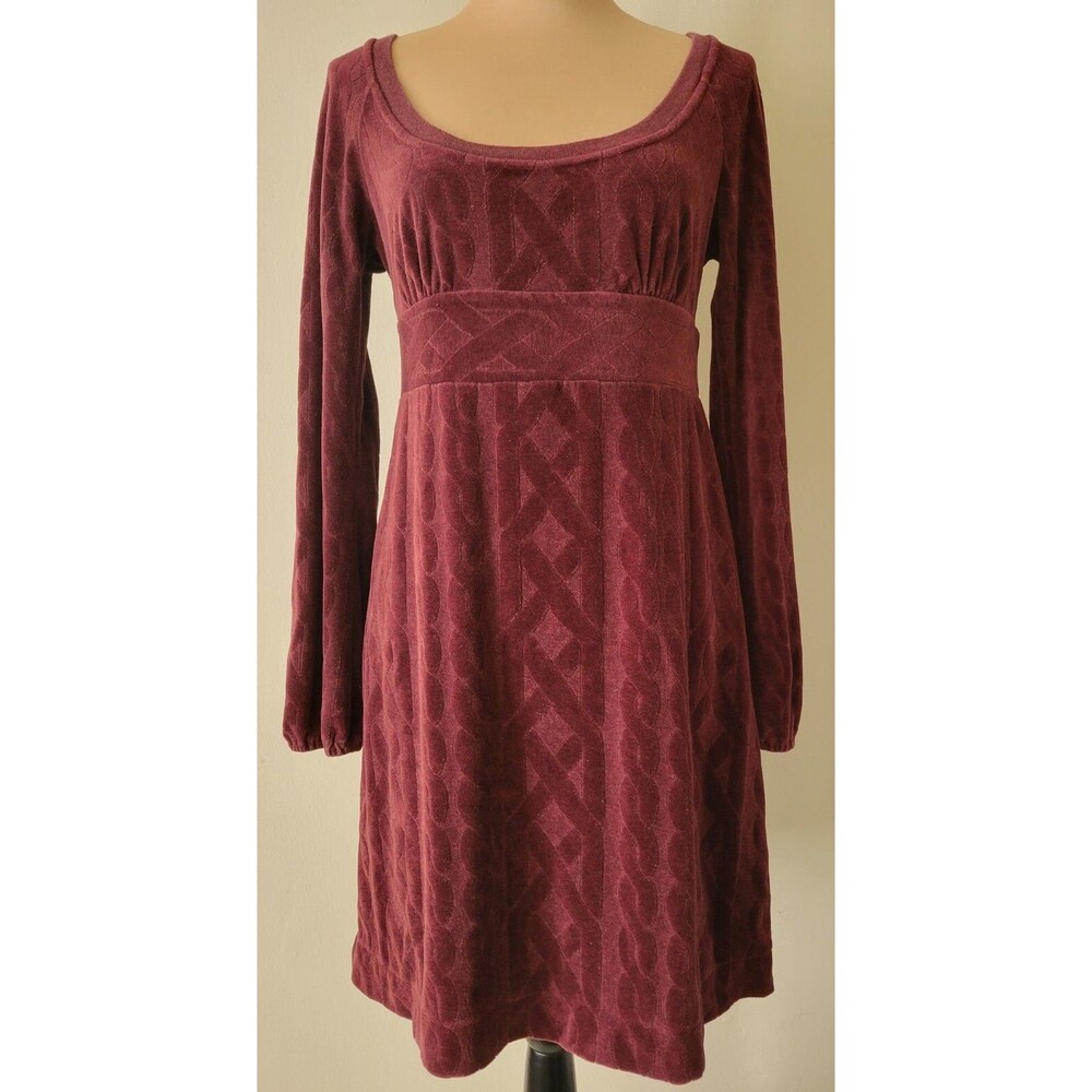 Juicy Couture Size M Burgundy Velour Long Sleeve Dress Chain Link Design